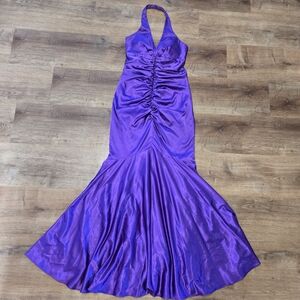 Morgan & Co. Vibrant Purple Mermaid Halter Gown Prom  Medium Fitted